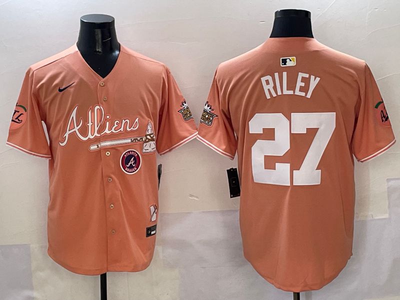 Men Atlanta Braves 27 Riley Orange Five generations Joint Name 2025 Nike MLB Jersey style 8